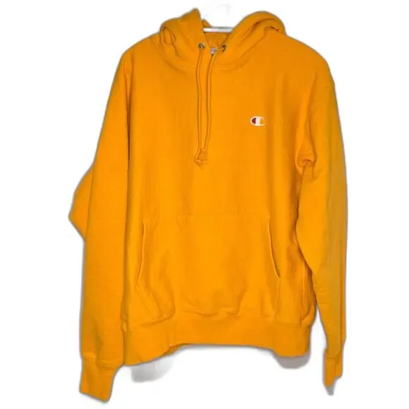 Champion Reverse Weave Hoodie C Gold Yellow Unisex Pullover Sweatshirt Large - Picture 1 of 12
